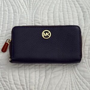 Michael Kors Plum Zip Around Wallet with Gold Accents